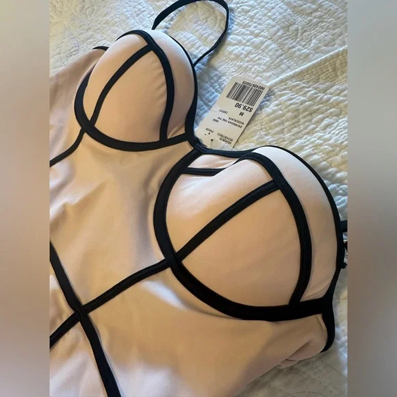 Stylish light beige and black One Piece Swimsuit - removable straps - Picture 2 of 6